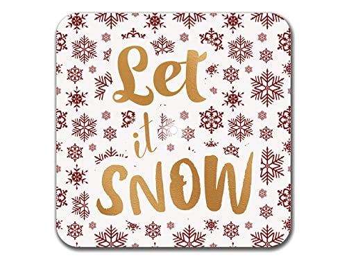 INTERLUXE LED leuchtender Untersetzer - Let is Snow Rot Gold - Bierdeckel mit Spruch Schneeflocken Weihnachten Schnee Familie von Interluxe