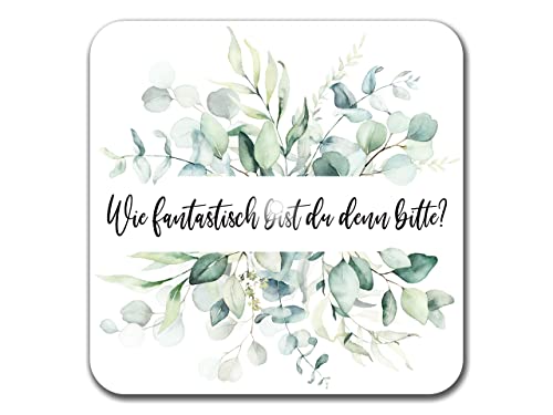 INTERLUXE LED leuchtender Untersetzer - Wie fantastisch bist du denn - Bierdeckel mit Spruch als Geschenk Eukalyptus Blüten von Interluxe