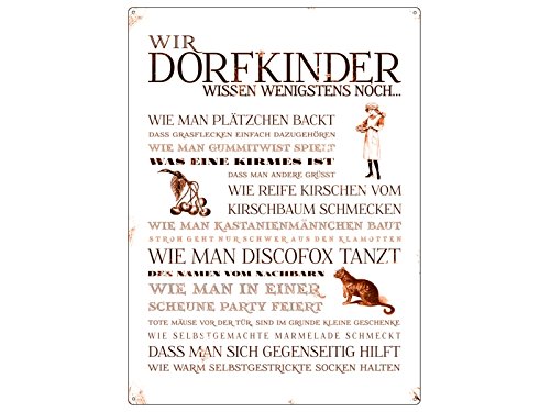 INTERLUXE Metallschild Retro Wandschild Blechschild Dorfkinder Mädchen Dorfkind Retro Shabby 220x300 mm 1mm Stahlblech von Interluxe