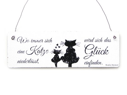 INTERLUXE Schild Shabby Vintage Schild Dekoschild Türschild Wo immer sich eine Katze niederlässt. Glück Zuhause Schild mit Spruch von Interluxe