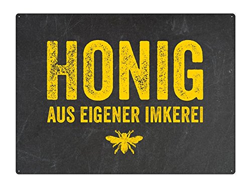 INTERLUXE WANDSCHILD Shabby Blechschild HONIG AUS EIGENER IMKEREI *Schwarz* Deko von Interluxe