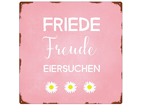 Interluxe 20x20cm METALLSCHILD Türschild FRIEDE Freude EIERSUCHEN Ostern Dekoration Shabby von Interluxe