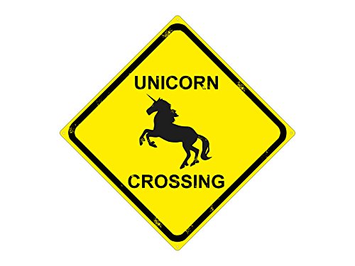 Interluxe 20x20cm METALLSCHILD Türschild Unicorn Crossing - Einhorn Warnschild Gelb Geschenk Frau von Interluxe