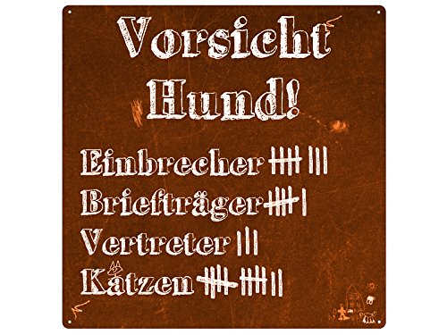 Interluxe 20x20cm Shabby METALLSCHILD Blechschild Vorsicht Hund Warnschild Dekoschild von Interluxe