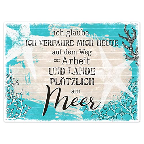 Interluxe 300x220mm Blechschild Wandschild - Ich glaube ich verfahre mich heute - Dekoschild Strand Maritim Küste Meer Anker von Interluxe