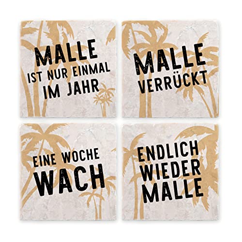 Interluxe 4 Stück Marmor Untersetzer - Malleverrückt - Getränkeuntersetzer aus Antikmarmor mit lustigen Sprüchen über Malle Mallorca Ballermann Urlaub von Interluxe