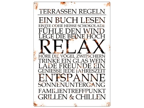 Interluxe BLECHSCHILD Shabby Vintage WANDSCHILD TERRASSEN Regeln Metallschild Dekoschild Motivation von Interluxe