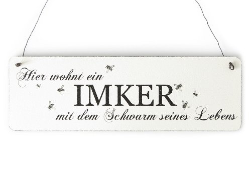 Interluxe DAS ORIGINAL! Shabby Vintage Schild Türschild HIER WOHNT EIN IMKER Dekoration Geschenkidee Holzschild Landhaus Chic von Interluxe