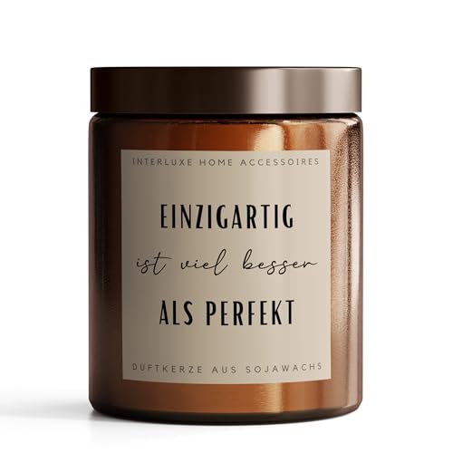 Interluxe Duftkerze im Apothekerglas - Einzigartig ist viel besser als perfekt - Kerze aus Sojawachs Kerze mit Spruch duftende Kerze im Glas Interluxe Duftkerze im Apothekerglas - Einzigartig ist viel besser als perfekt - Kerze aus Sojawachs Kerze mit Spruch duftende Kerze im Glas von Interluxe