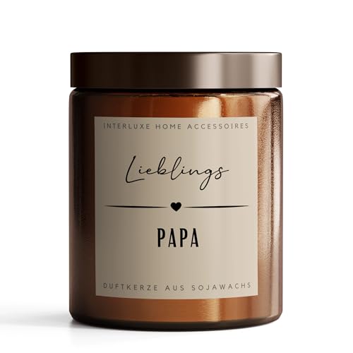 Interluxe Duftkerze im Apothekerglas - Lieblingspapa - Kerze aus Sojawachs Kerze mit Spruch duftende Kerze im Glas für Väter Papa von Interluxe