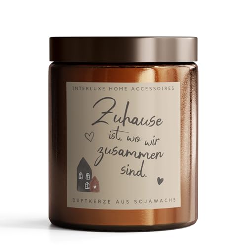 Interluxe Duftkerze im Apothekerglas - Zuhause ist, wo wir zusammen sind - Kerze aus Sojawachs Kerze mit Spruch duftende Kerze im Glas von Interluxe