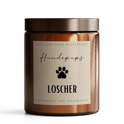 Interluxe Duftkerze im Apothekerglas mit lustigem Spruch Hundepups Löscher Kerze aus Sojawachs Kerze mit Spruch (Tag am Meer) von Interluxe