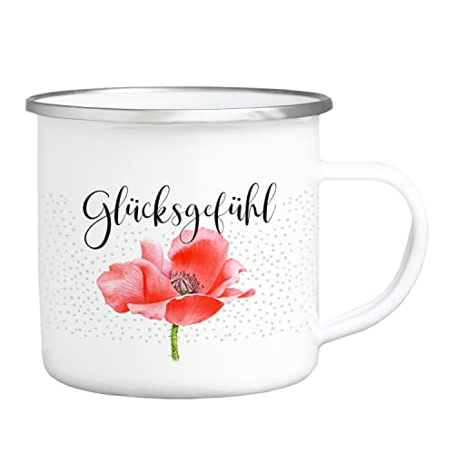 Interluxe Emaille Becher - Glücksgefühl Mohn - Mohnblume Zuhause FreundschaftTasse als Geschenk Geburtstag von Interluxe