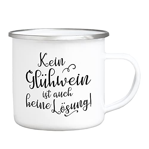 Interluxe Emaille Becher Tasse - Kein Glühwein ist auch keine Lösung - lustiger Spruch Weihnachtsmarkt Weihnachtsdeko Weihnachtszeit Winterzeit Winter Geschenkidee von Interluxe