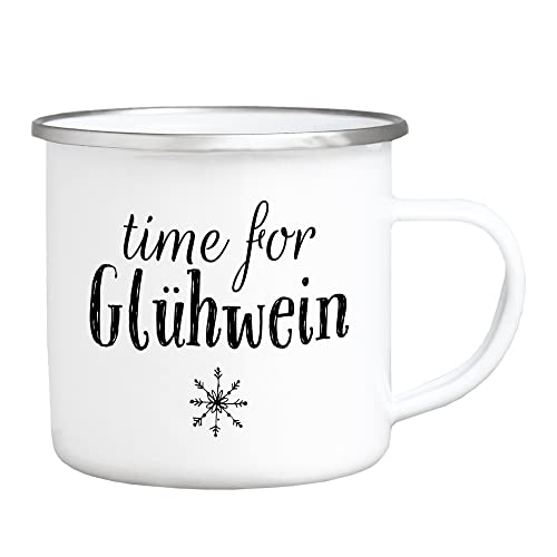 Interluxe Emaille Becher Tasse - Time for Glühwein - Weihnachtsmarkt Weihnachtsdeko Weihnachtszeit Winterzeit Winter Geschenkidee Teetasse Teebecher von Interluxe