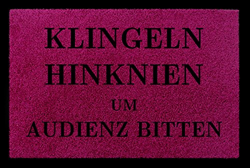 Interluxe FUSSMATTE Eingang KLINGELN HINKNIEN UM AUDIENZ Bitten Türmatte Fuchsia von Interluxe