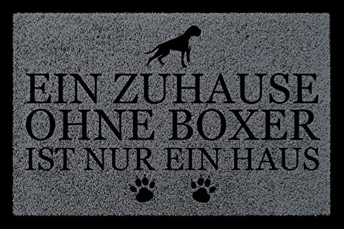 Interluxe FUSSMATTE Geschenk EIN ZUHAUSE OHNE [ Boxer ] Tierisch Hund Schmutzmatte Dunkelgrau von Interluxe