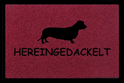 Interluxe FUSSMATTE Geschenk HEREINGEDACKELT Hund Tierisch Schmutzmatte Bordeauxrot von Interluxe