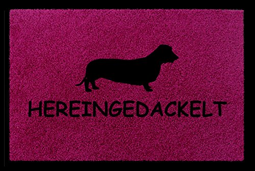 Interluxe FUSSMATTE Geschenk HEREINGEDACKELT Hund Tierisch Schmutzmatte Fuchsia von Interluxe