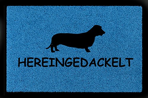 Interluxe FUSSMATTE Geschenk HEREINGEDACKELT Hund Tierisch Schmutzmatte Royalblau von Interluxe