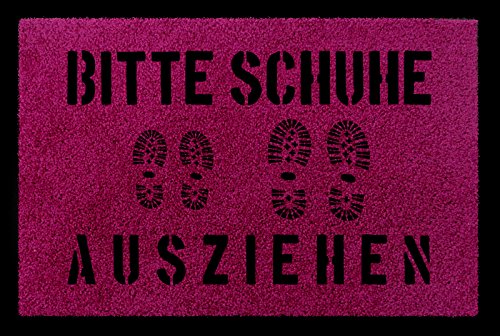 Interluxe FUSSMATTE Schmutzmatte Bitte Schuhe AUSZIEHEN 6 Spruch Flur 60x40cm Viele Farben Fuchsia von Interluxe