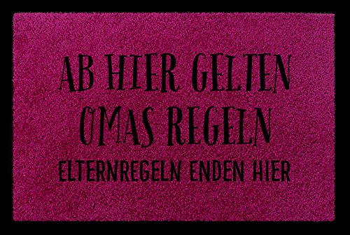 Interluxe FUSSMATTE Türmatte AB Hier GELTEN [ Omas ] Regeln Großmutter Geschenk Flur Fuchsia von Interluxe