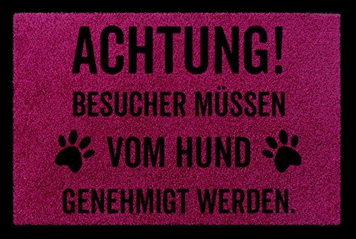 Interluxe FUSSMATTE Türmatte Achtung BESUCHER Hund Hundematte Geschenk Bodenmatte Fuchsia von Interluxe