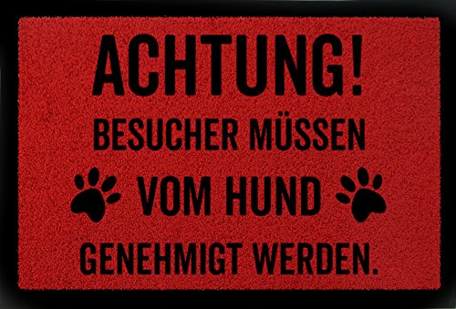 Interluxe FUSSMATTE Türmatte Achtung BESUCHER Hund Hundematte Geschenk Bodenmatte Rot von Interluxe