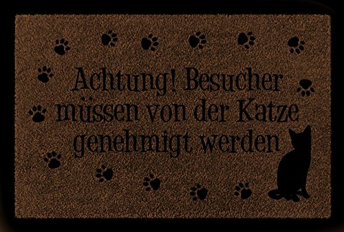 Interluxe FUSSMATTE Türmatte Achtung BESUCHER MÜSSEN VON DER Katze Shabby Haustier Eingang Braun von Interluxe