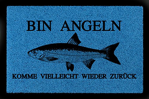 Interluxe FUSSMATTE Türmatte Bin Angeln Hobby Fisch Geschenk Lustig Wohnung Haus 60x40 cm Royalblau von Interluxe