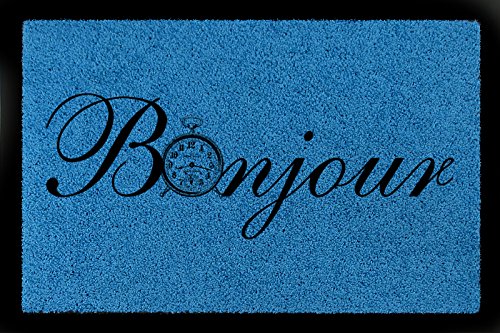 Interluxe FUSSMATTE Türmatte Bonjour Frankreich Gruß Eingang Geschenk Einzug Schmutzmatte Royalblau von Interluxe