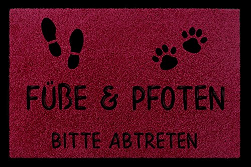 Interluxe FUSSMATTE Türmatte FÜSSE & Pfoten Bitte ABTRETEN Haustier Hund Katze Eingang Bordeauxrot von Interluxe