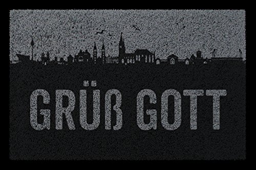 Interluxe FUSSMATTE Türmatte GRÜSS Gott Nürnberg Geschenk Einzug Schmutzmatte 60x40 cm Dunkelgrau von Interluxe