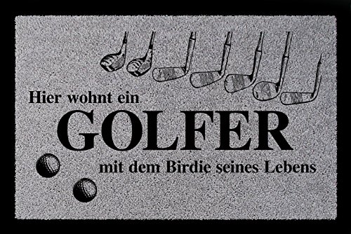 Interluxe FUSSMATTE Türmatte Hier WOHNT EIN Golfer Hobby Golf Geschenk 60x40 cm Spruch Hellgrau von Interluxe