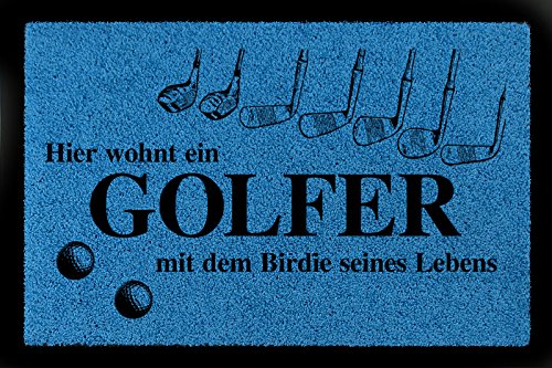 Interluxe FUSSMATTE Türmatte Hier WOHNT EIN Golfer Hobby Golf Geschenk 60x40 cm Spruch Royalblau von Interluxe