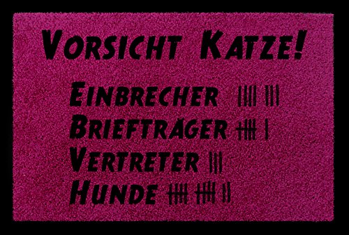 Interluxe FUSSMATTE Türmatte Vorsicht Katze Haustier Tierisch Geschenk Flur Viele Farben Fuchsia von Interluxe