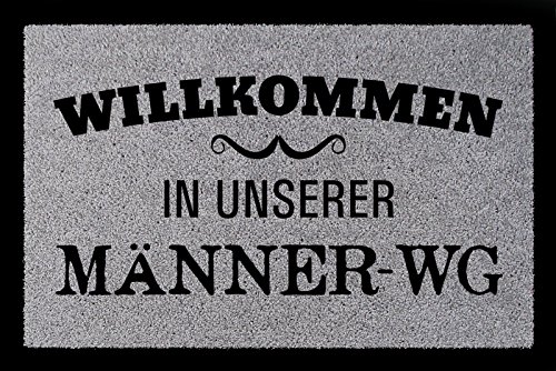 Interluxe FUSSMATTE Türmatte WILLKOMMEN IN UNSERER MÄNNER-WG Lustig Eingang Flur Geschenk Hellgrau von Interluxe