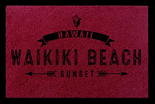 Interluxe FUSSMATTE Türmatte Waikiki Beach Urlaub Türvorleger Schmutzmatte Sommer Maritim Bordeauxrot von Interluxe