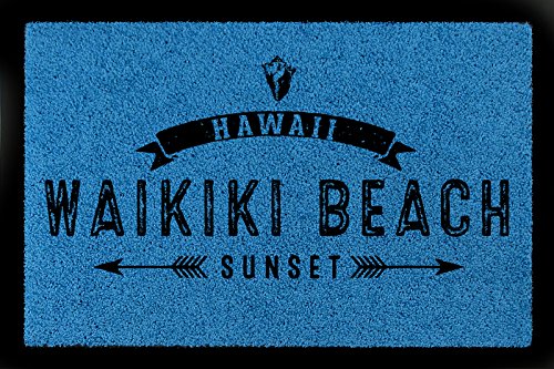 Interluxe FUSSMATTE Türmatte Waikiki Beach Urlaub Türvorleger Schmutzmatte Sommer Maritim Royalblau von Interluxe