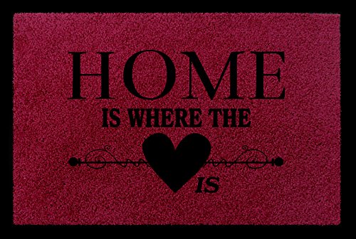 Interluxe FUSSMATTE Türvorleger Home is Where [ The Heart is ] Geschenk Eingang Flur Deko Bordeauxrot von Interluxe