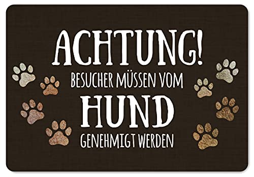 Interluxe Fußmatte 40x60 cm - Achtung Besucher müssen vom Hund genehmigt Werden Bronze - rutschfeste Fussmatte Pfoten Hundeliebhaber schwarz von Interluxe