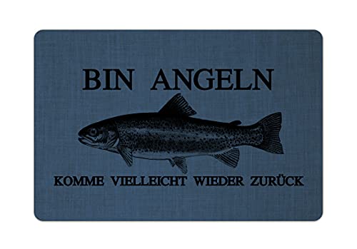 Interluxe Fußmatte 40x60 cm - Bin Angeln - rutschfeste Fussmatte als Geschenkidee für Angler, Fischer, Wasser, Teich, Hobby Blau von Interluxe