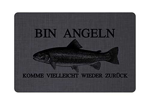 Interluxe Fußmatte 40x60 cm - Bin Angeln - rutschfeste Fussmatte als Geschenkidee für Angler, Fischer, Wasser, Teich, Hobby Dunkelgrau von Interluxe