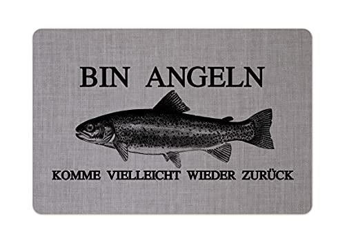 Interluxe Fußmatte 40x60 cm - Bin Angeln - rutschfeste Fussmatte als Geschenkidee für Angler, Fischer, Wasser, Teich, Hobby Hellgrau von Interluxe