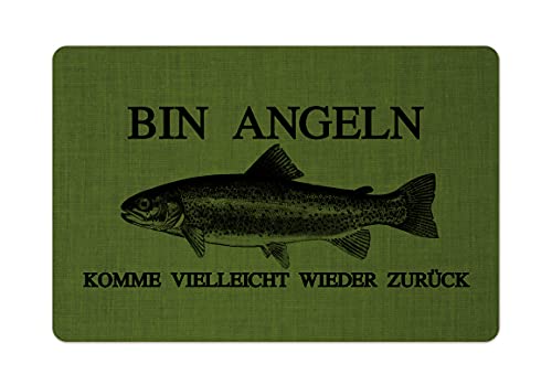 Interluxe Fußmatte 40x60 cm - Bin Angeln - rutschfeste Fussmatte als Geschenkidee für Angler, Fischer, Wasser, Teich, Hobby Khaki von Interluxe