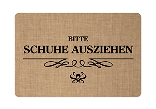 Interluxe Fußmatte 40x60 cm - Bitte Schuhe ausziehen - rutschfeste Fussmatte als Geschenk zum Einzug, Einweihung, Putzen Beige von Interluxe