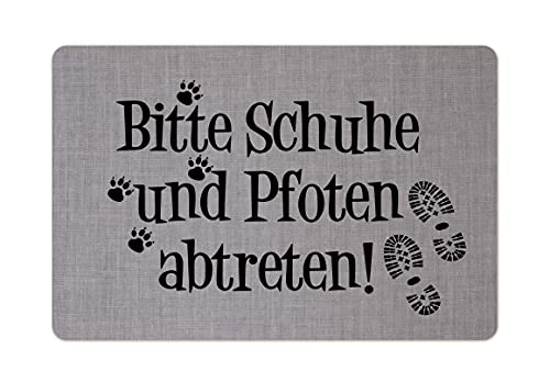 Interluxe Fußmatte 40x60 cm - Bitte Schuhe und Pfoten abtreten - rutschfeste Fussmatte, Fellnase, Tierliebhaber, Tierliebe, Hund Hellgrau von Interluxe