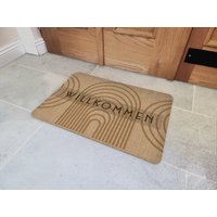 Interluxe Fußmatte 40x60 cm - Geo Art Willkommen Rutschfeste Fussmatte Boho Beige von Interluxe