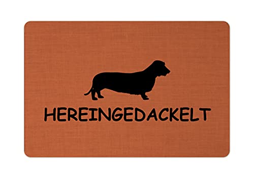 Interluxe Fußmatte 40x60 cm - Hereingedackelt - rutschfeste Fussmatte für Hundeliebhaber, Fellnase, Hundenasenkunst Tangerine von Interluxe