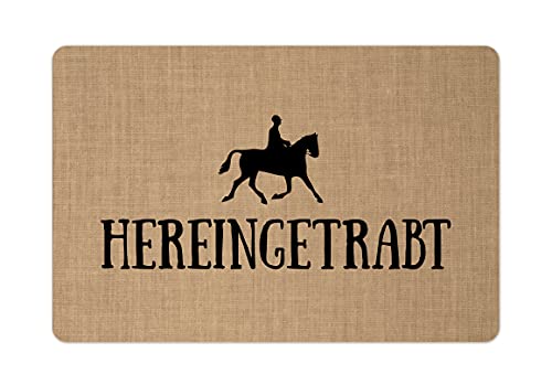 Interluxe Fußmatte 40x60 cm - Hereingetrabt - rutschfeste Fussmatte für Pferdeliebhaber, Hof, Stall, reiten Beige von Interluxe